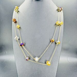 Ali Khan New York Extra Long Gold Tone Chain & Faceted Bead Necklace 58"